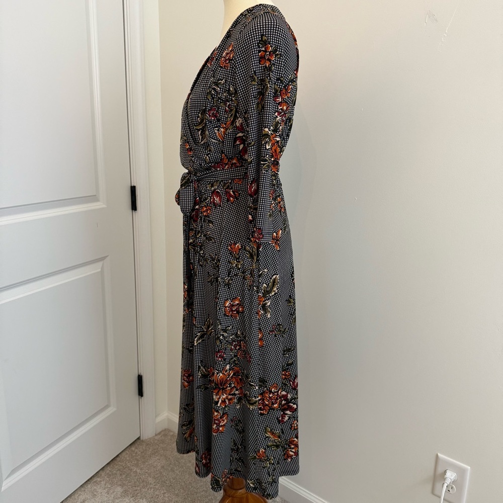 Ronni Nicole Women's Size 10 Midi V Neck Dress Houndstooth Floral Dark Academia - Picture 4 of 12